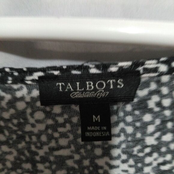 Talbot's Size M Shirt 3/4 Sleeve Black And White All Over Print - Picture 3 of 8